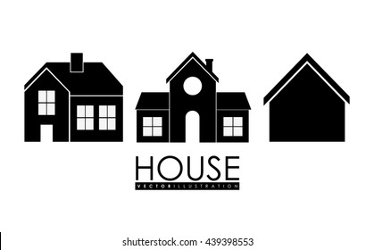 Family House. Home icon with door and windows, graphic design