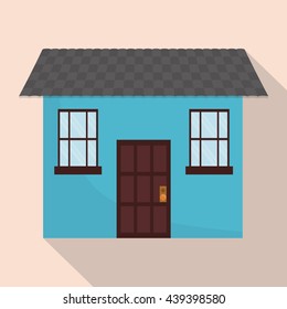 Family House. Home icon with door and windows, graphic design