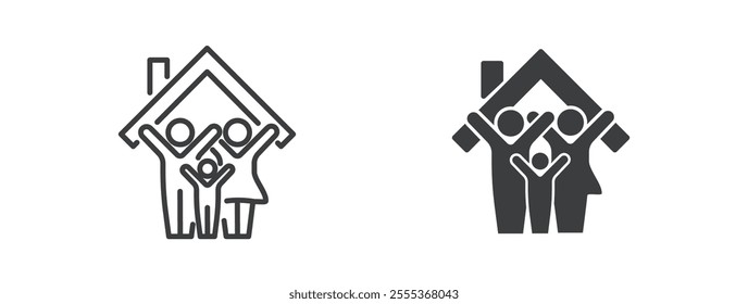 Family house icon. Line and glyph solid icon. Perfect pixel isolated on clean transparent background. Vector illustration.