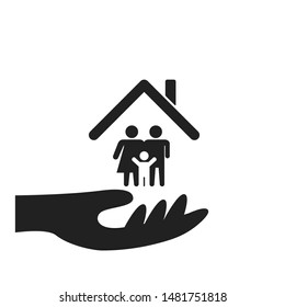 Family in house icon. Safe symbol. Vector insurance symbol of protection. EPS 10