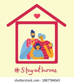 Family at house icon. Stay at home. Vector isolated illustration in the flat style