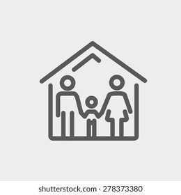 Family House Icon Thin Line For Web And Mobile, Modern Minimalistic Flat Design. Vector Dark Grey Icon On Light Grey Background.