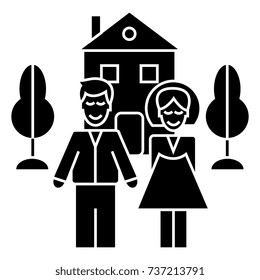 family with house  icon, vector illustration, sign on isolated background