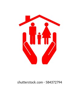 Family House icon vector illustration.family in the hands of the roof. popular