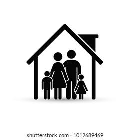 Family In House Icon. Vector Isolated Flat Illustration.