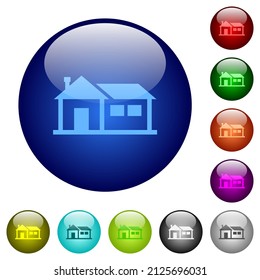Family house icons on round glass buttons in multiple colors. Arranged layer structure