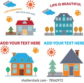 family house icons, signs, vector illustrations