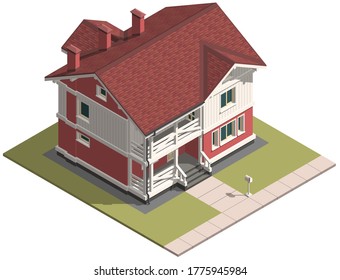 Family House isometry. Hyper detailing isometric view of the house. 3D object for video games or real estate advertising. For Your business. Vetor Illustration