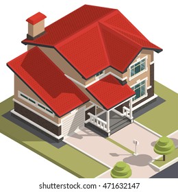 Family House isometry. Hyper detailing isometric view of the house. 3D object for video games or real estate advertising. For Your business. Vetor Illustration