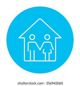 Family house line icon for web, mobile and infographics. Vector white icon on the light blue circle isolated on white background.