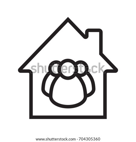 Family house linear icon. Thin line illustration. House with group of people inside. Contour symbol. Vector isolated outline drawing