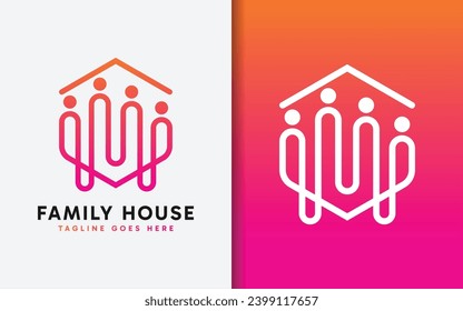 Family House Logo Design. Abstract House Combined with Family Made by Minimalist Lines Concept. Vector Logo Illustration.