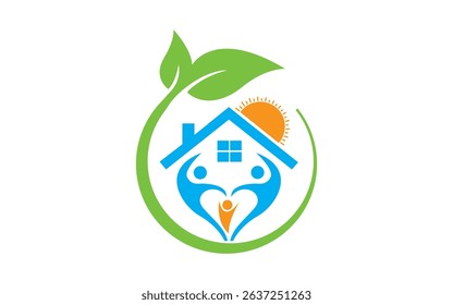 Family and house logo template icon symbol vector circle leaf home people logo design