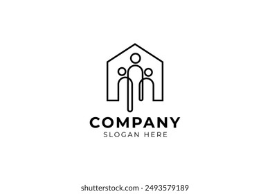 family house with minimalist continuous line art vector design logo concept