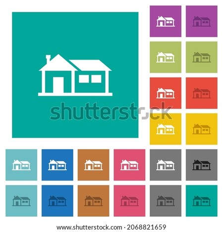 Family house multi colored flat icons on plain square backgrounds. Included white and darker icon variations for hover or active effects.