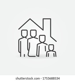 Kontursymbol "Familie in House" - Vektorgrafik "Stay at Home"-Konzept im dünnen Stil