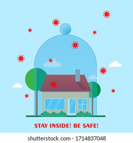 A family house protected by a glass cloche. Stay inside, stay safe.
