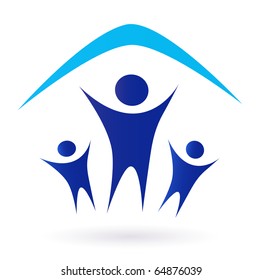 Family and house roof icon isolated on white - blue. Vector Illustration.
