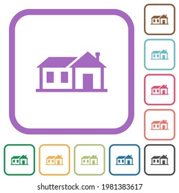 Family house simple icons in color rounded square frames on white background