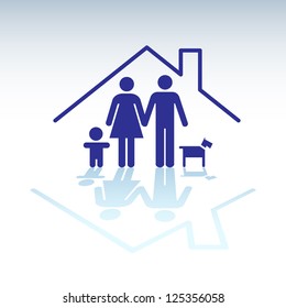 Family in a house, symbol - illutration
