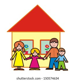 family and house, vector icon