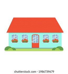 
Family house vector illustration in flat style, cartoon isolated. Cute cozy home.