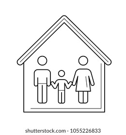 Family house vector line icon isolated on white background. House with family line icon for infographic, website or app.