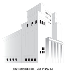 Family house, work office and factory building. Hand drawn cartoon vector illustration. vector theater, hospital and school building icons