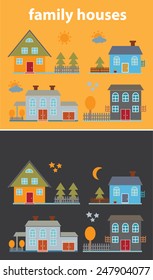 family houses, buildings, village icons, signs, illustrations set, vector