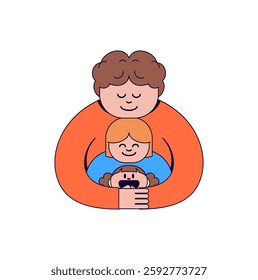 A family hugging each other from mom son and dad heartwarming illustration cartoon vector hand drawn