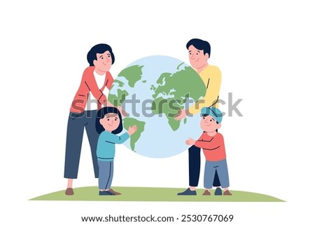 Similar – Image, Stock Photo Eco activist boy with banner “Wind Energy” on background of power stations for renewable electric energy production. Child and windmills. Wind turbines for generation electricity. Green energy