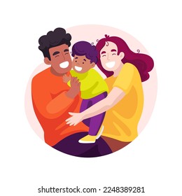 Family hugs isolated cartoon vector illustration. Parents and kids hugging, sitting on the sofa, children in the middle, family happy moment, sharing affection, giving a hug vector cartoon.