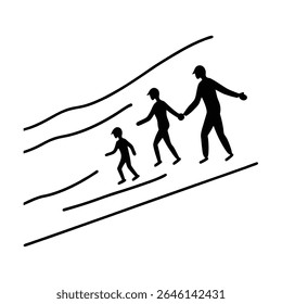 a family ice skating on a frozen lake motion line