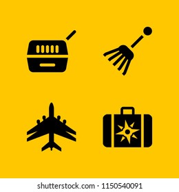 family icon. 4 family set with farming and gardening, vacations, pet and trip vector icons for web and mobile app
