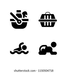 family icon. 4 family set with picnic, diaper, swim and dog vector icons for web and mobile app
