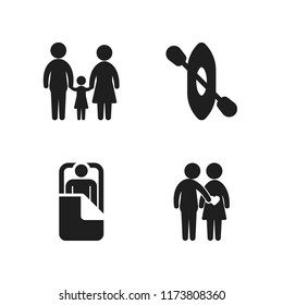 family icon. 4 family vector icons set. camping, couple in love and canoe icons for web and design about family theme