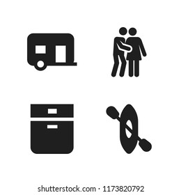 family icon. 4 family vector icons set. caravan, oven and canoe icons for web and design about family theme