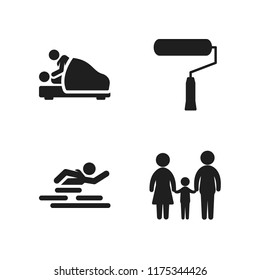 family icon. 4 family vector icons set. father mother and son silhouette, love and swimming icons for web and design about family theme