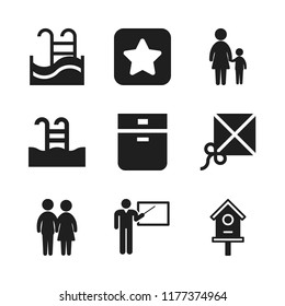 family icon. 9 family vector icons set. birdhouse, kite and teach icons for web and design about family theme