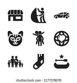 family icon. 9 family vector icons set. hatchback, kite and world peace icons for web and design about family theme