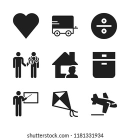 family icon. 9 family vector icons set. teach, home and kite icons for web and design about family theme