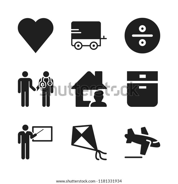 family icon. 9 family\
vector icons set. teach, home and kite icons for web and design\
about family theme