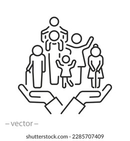 family icon, big kinship together, concept save dynasty, thin line symbol - editable stroke vector illustration