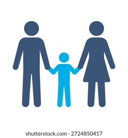 Icono de la familia diseño de Vector plano azul padres símbolo de niño amor cuidado juntos relación hogar elemento gráfico signo