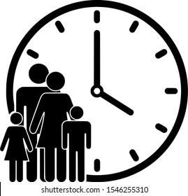 Family Icon. Family And Clock. Time Spent With Family. Vector Illustration. Icon.