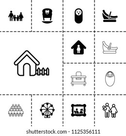 Family icon. collection of 13 family filled and outline icons such as baby food, man in home, ferris wheel, house. editable family icons for web and mobile.