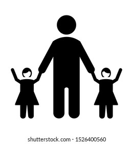 Family icon design. Father and two daughter icon in trendy flat style design. Vector illustration.