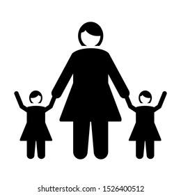 Family icon design. Mother and two daughter icon in trendy flat style design. Vector illustration.