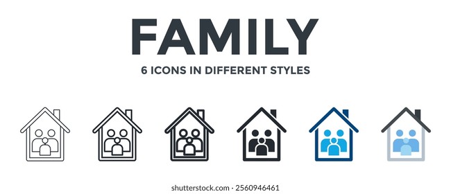 FAMILY icon in different style vector illustration. Designed in thin line, regular line, bold line, glyph, color fill, and flat style can be used for web