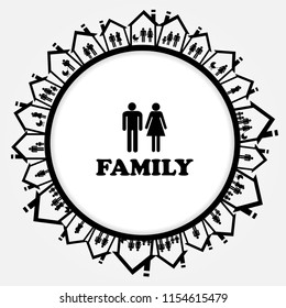 Family icon with families in house. A house for everyone concept